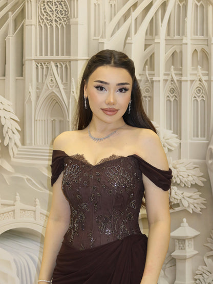 Beaded Corset Evening Gown with Slit
