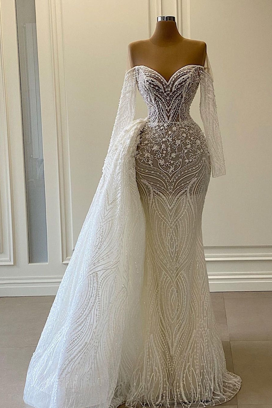 Beaded Mermaid Wedding Dress with Side Train