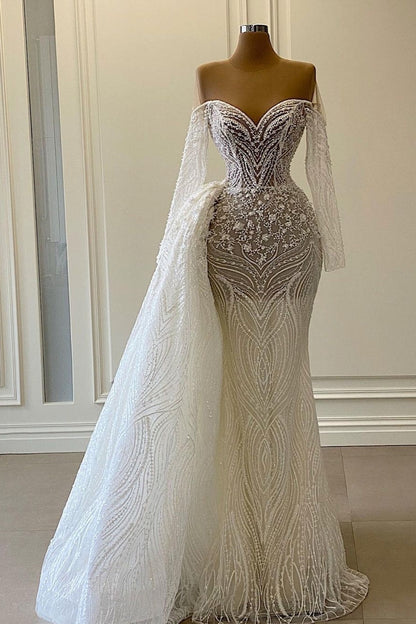Beaded Mermaid Wedding Dress with Side Train