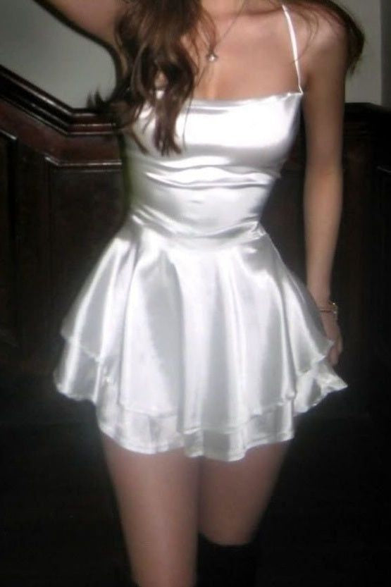 Satin Tiered A-Line Mini Dress