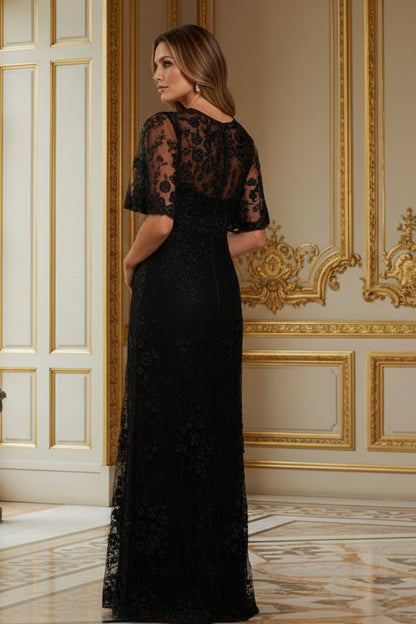 Floral Lace Flutter Sleeve Floor-Length Gown