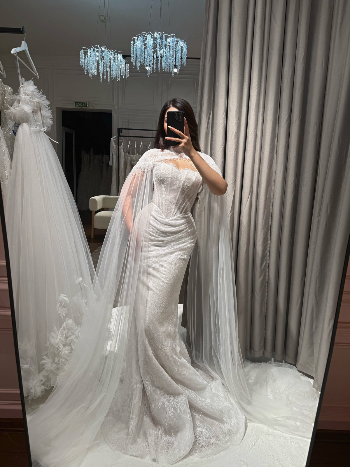 Corset Lace Mermaid Wedding Dress with Cape