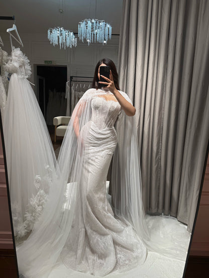 Corset Lace Mermaid Wedding Dress with Cape