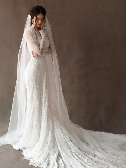 Lace High Neck Mermaid Wedding Dress with Sleeves