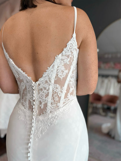 Cowl Neck Mermaid Wedding Dress with Lace Corset Back