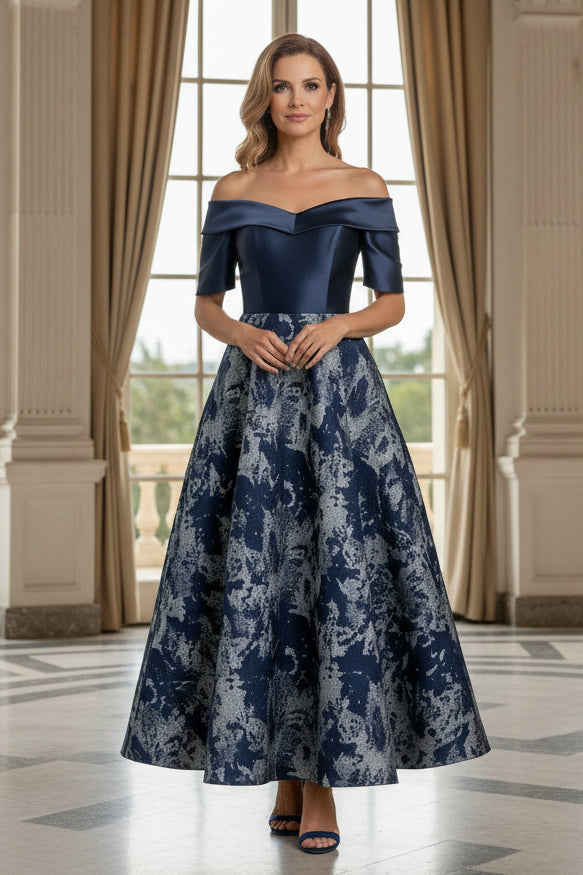 Off-the-Shoulder Jacquard A-Line Evening Dress