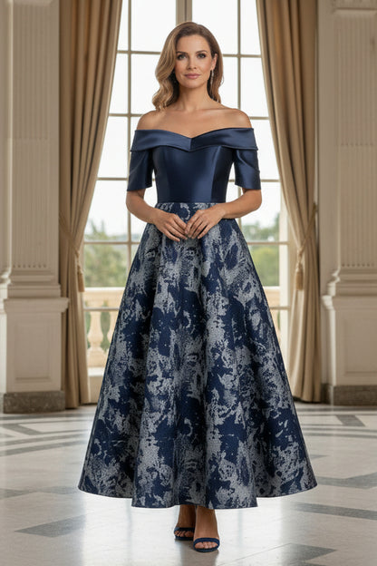 Off-the-Shoulder Jacquard A-Line Evening Dress