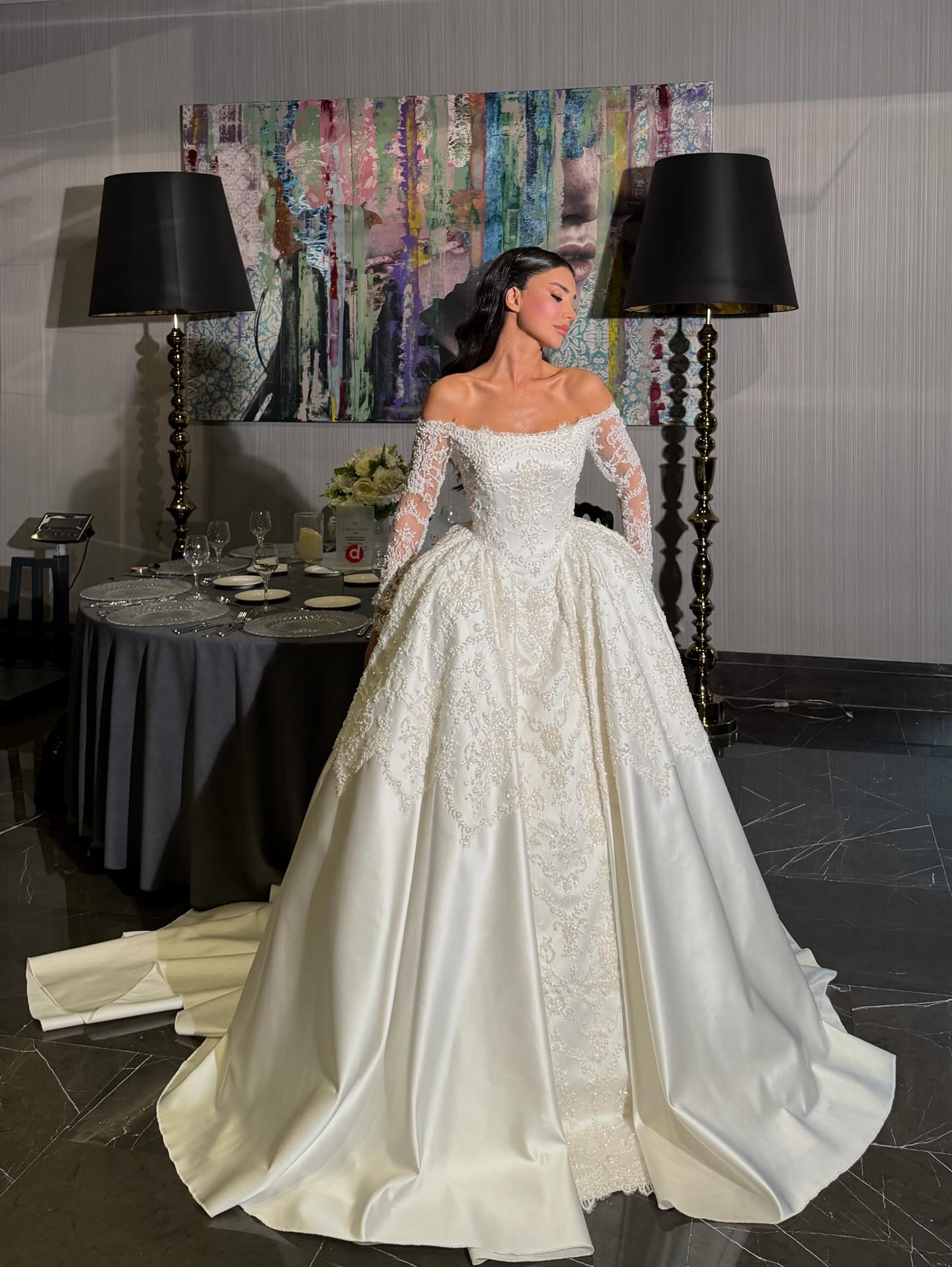 Beaded Lace Ball Gown Wedding Dress with Sleeves