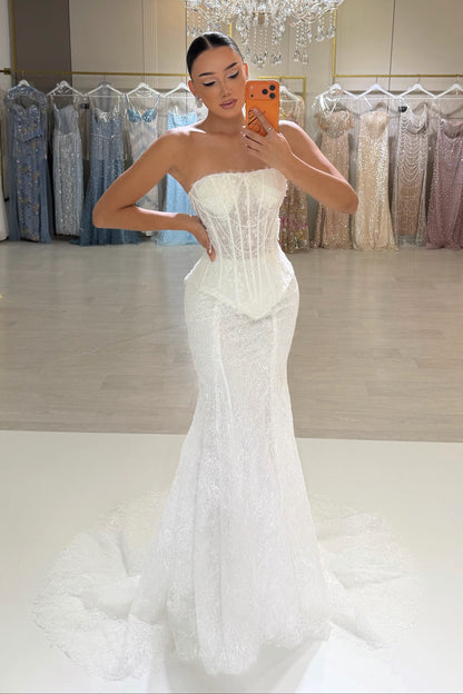 Strapless Lace Corset Mermaid Wedding Dress