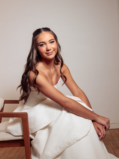 Strapless Tiered Ball Gown with Beaded Details