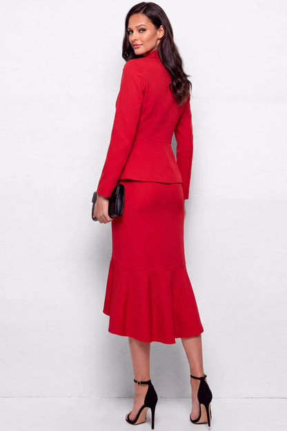 Peplum Blazer and Ruffled High-Low Midi Skirt Set