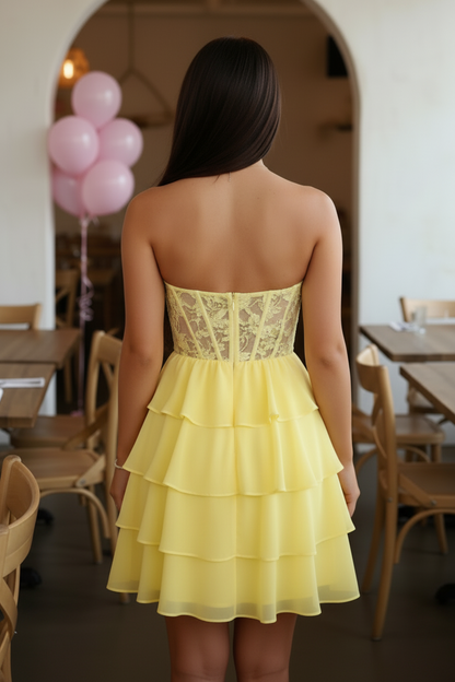 Strapless Lace Corset Tiered Homecoming Dress