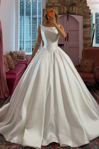 Sleeveless Square Neck Satin Ball Gown Wedding Dress