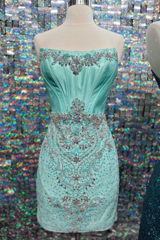Strapless Crystal Embellished Corset Mini Dress