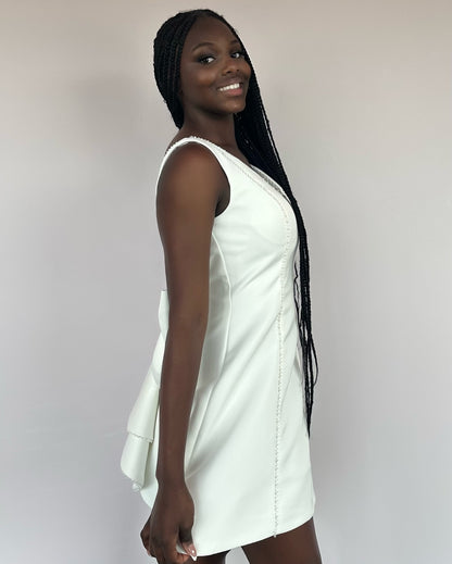 V-Neck Satin Mini Dress with Statement Back Bow