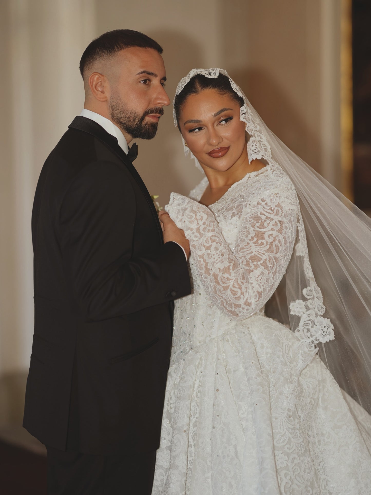 Lace Ball Gown Wedding Dress with Long Sleeves