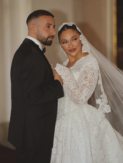 Lace Ball Gown Wedding Dress with Long Sleeves