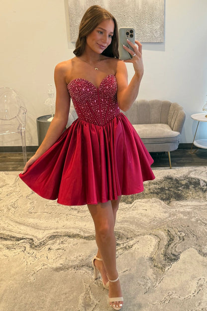 Strapless Sweetheart Beaded Corset Homecoming Dress