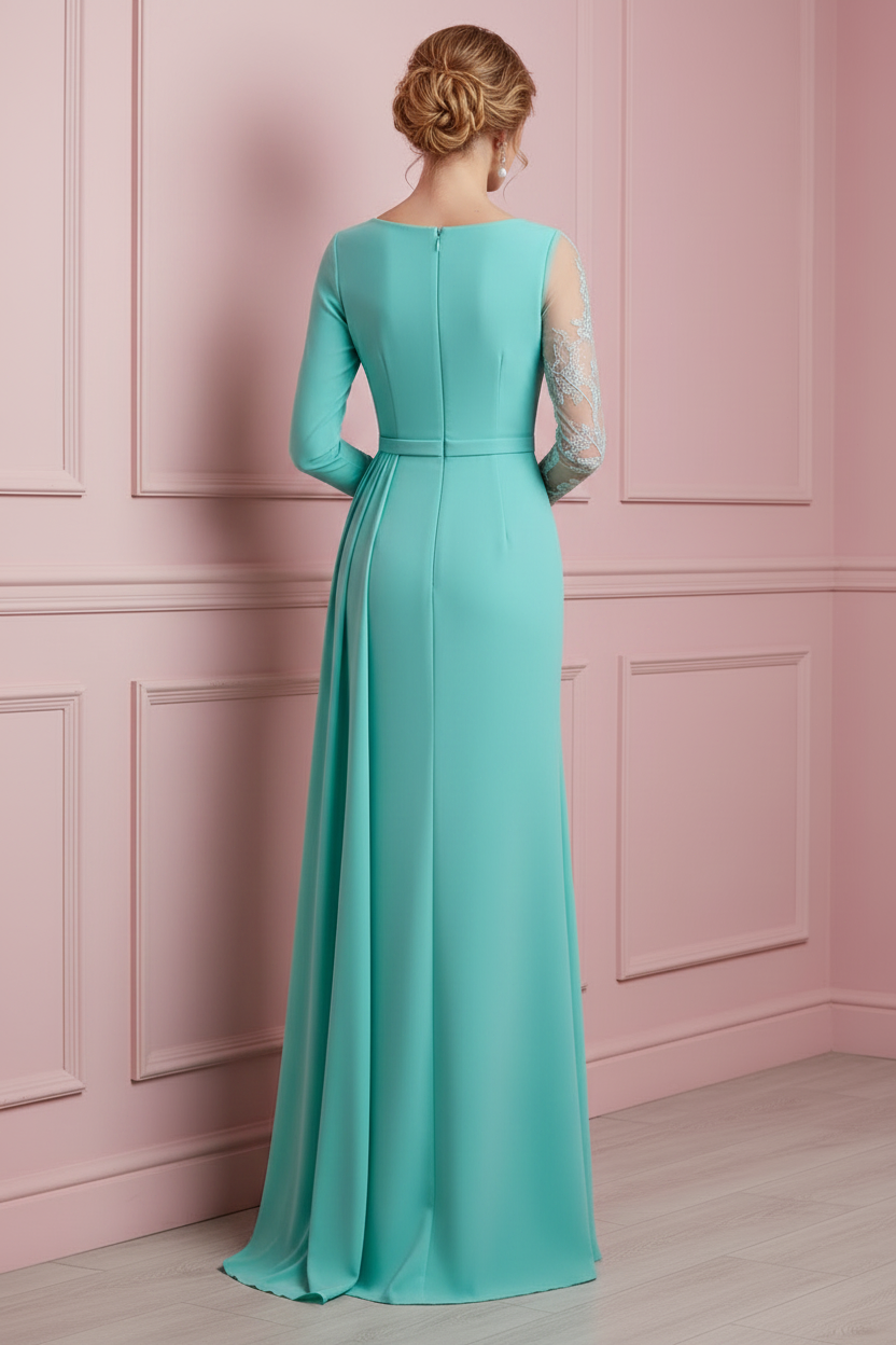 Asymmetrical Illusion Sleeve Formal Gown