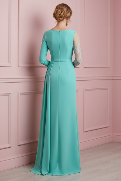 Asymmetrical Illusion Sleeve Formal Gown