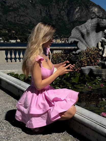 Corset Tiered Mini Dress with Flutter Sleeves