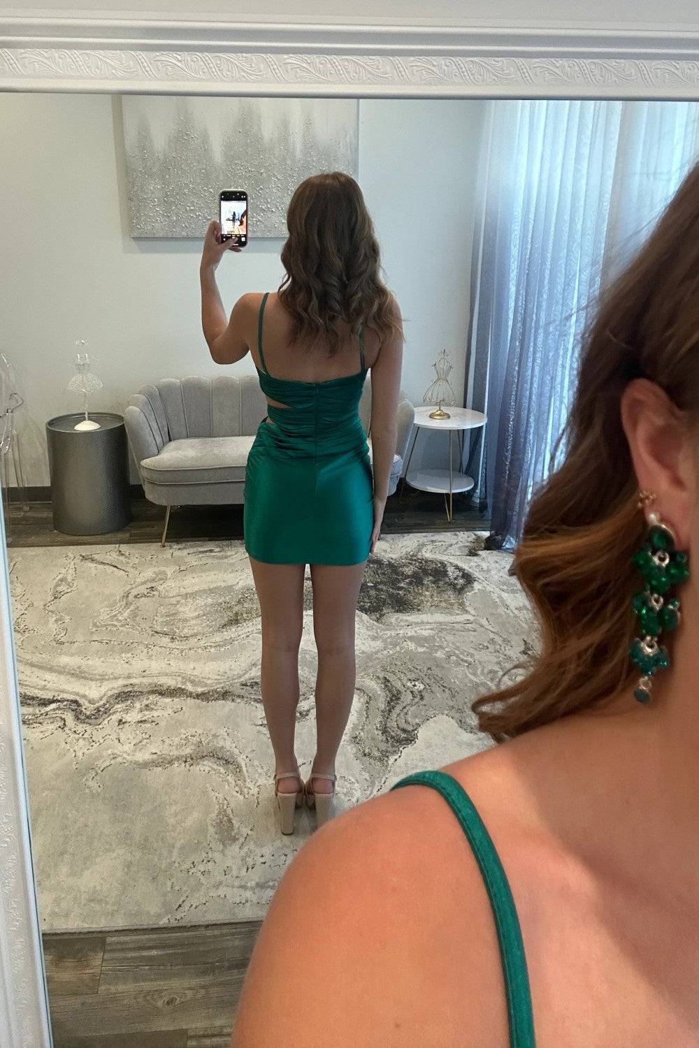 Ruched Satin Cut-Out Mini Dress