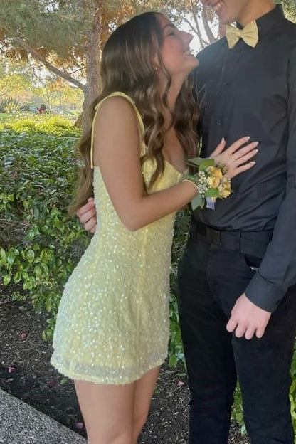 Sequin Spaghetti Strap A-Line Homecoming Dress