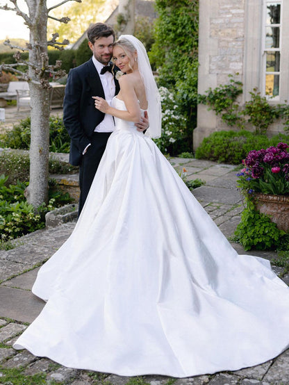 Strapless Satin Ball Gown Wedding Dress with Train
