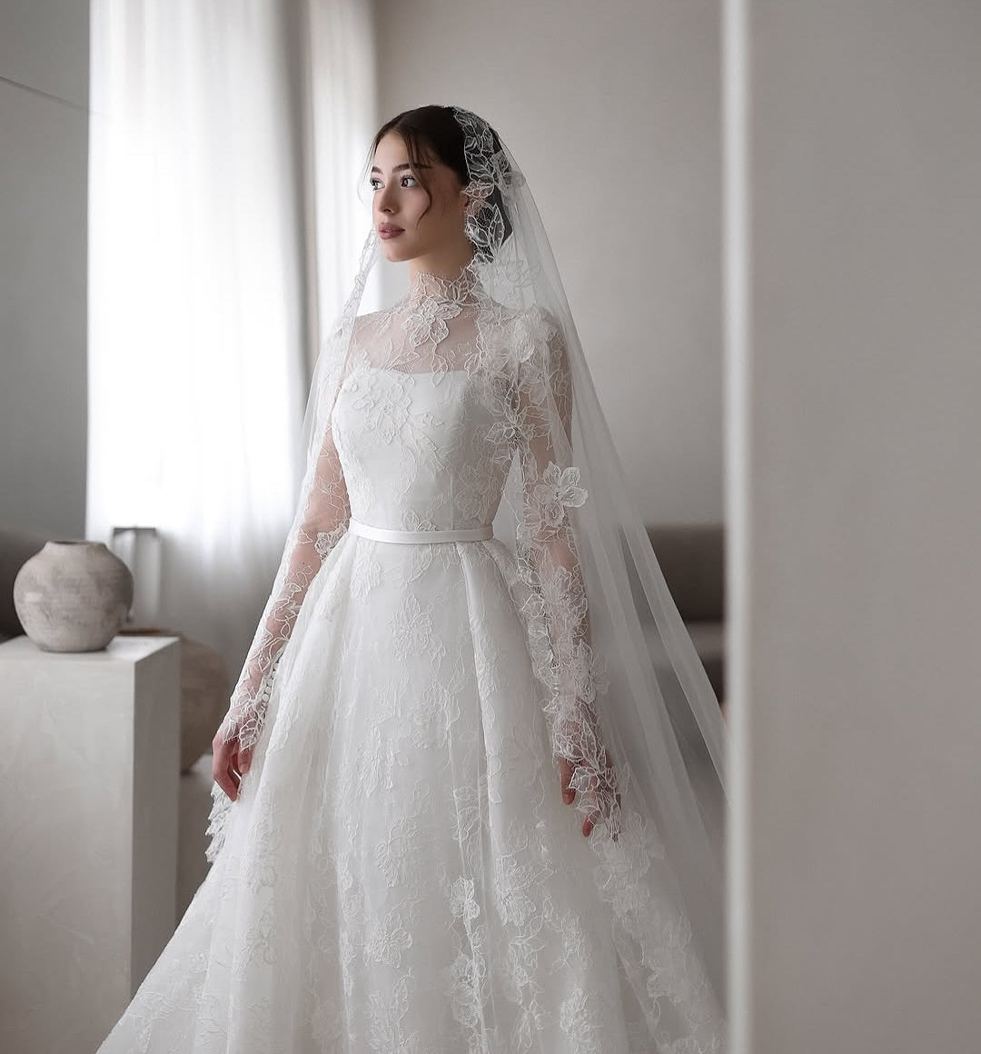 Illusion Lace Long Sleeve A-Line Wedding Dress