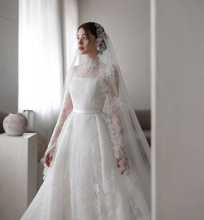 Illusion Lace Long Sleeve A-Line Wedding Dress