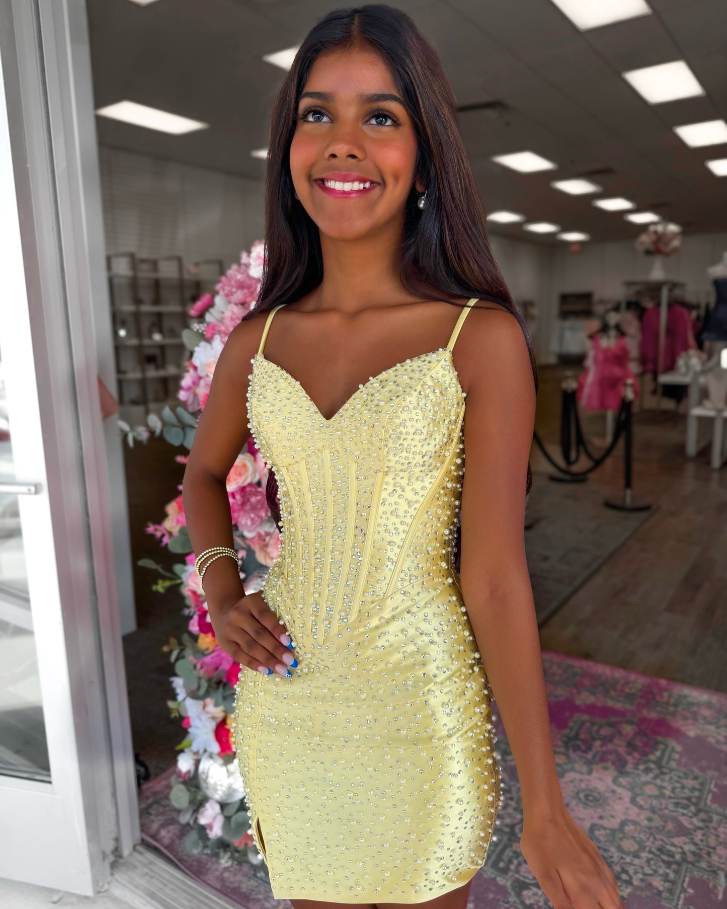 Pearl Embellished Corset Bodycon Mini Dress