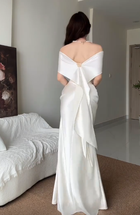 Strapless Ruched Satin Mermaid Gown with Scarf