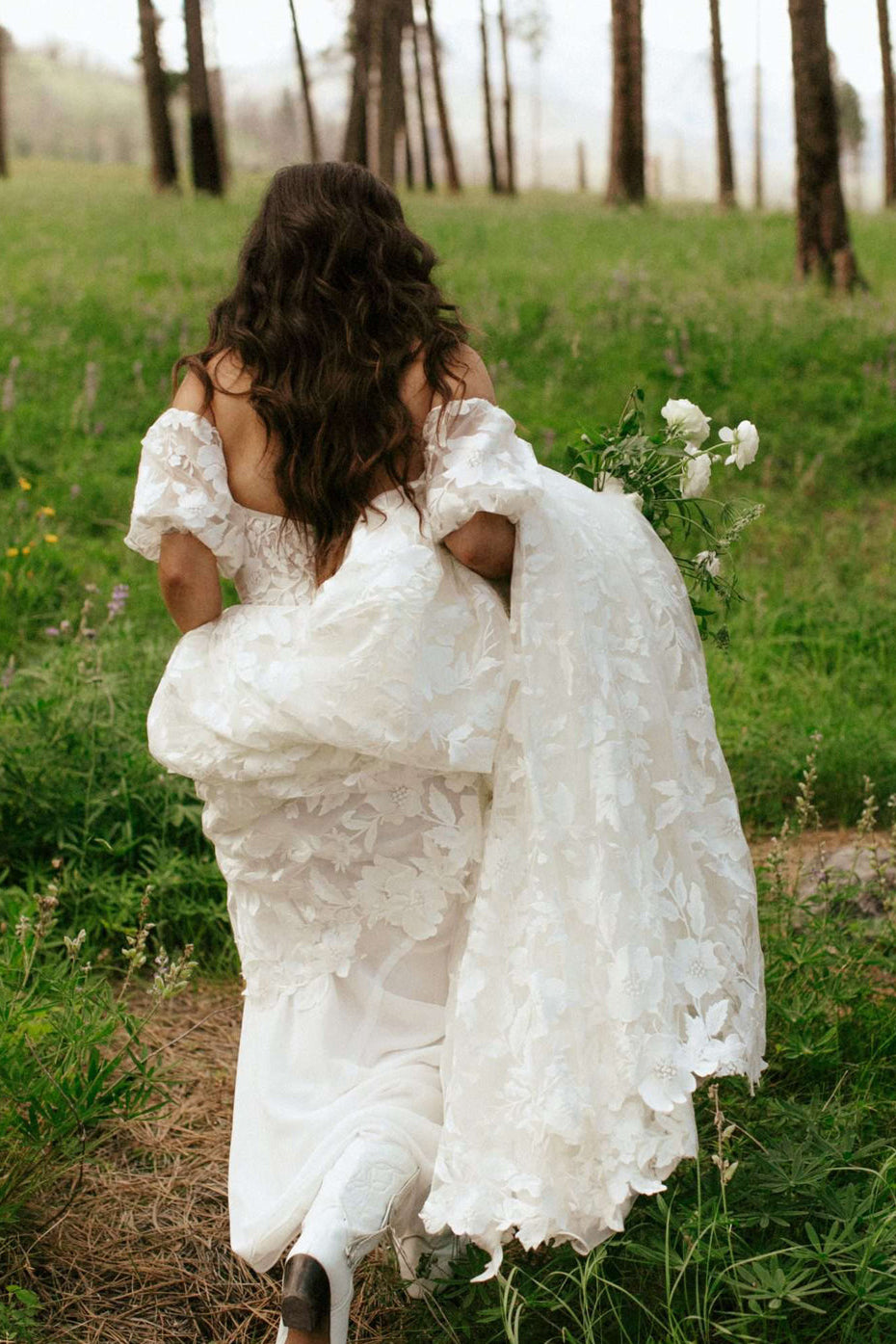 Off-the-Shoulder Lace A-Line Wedding Dress with Slit