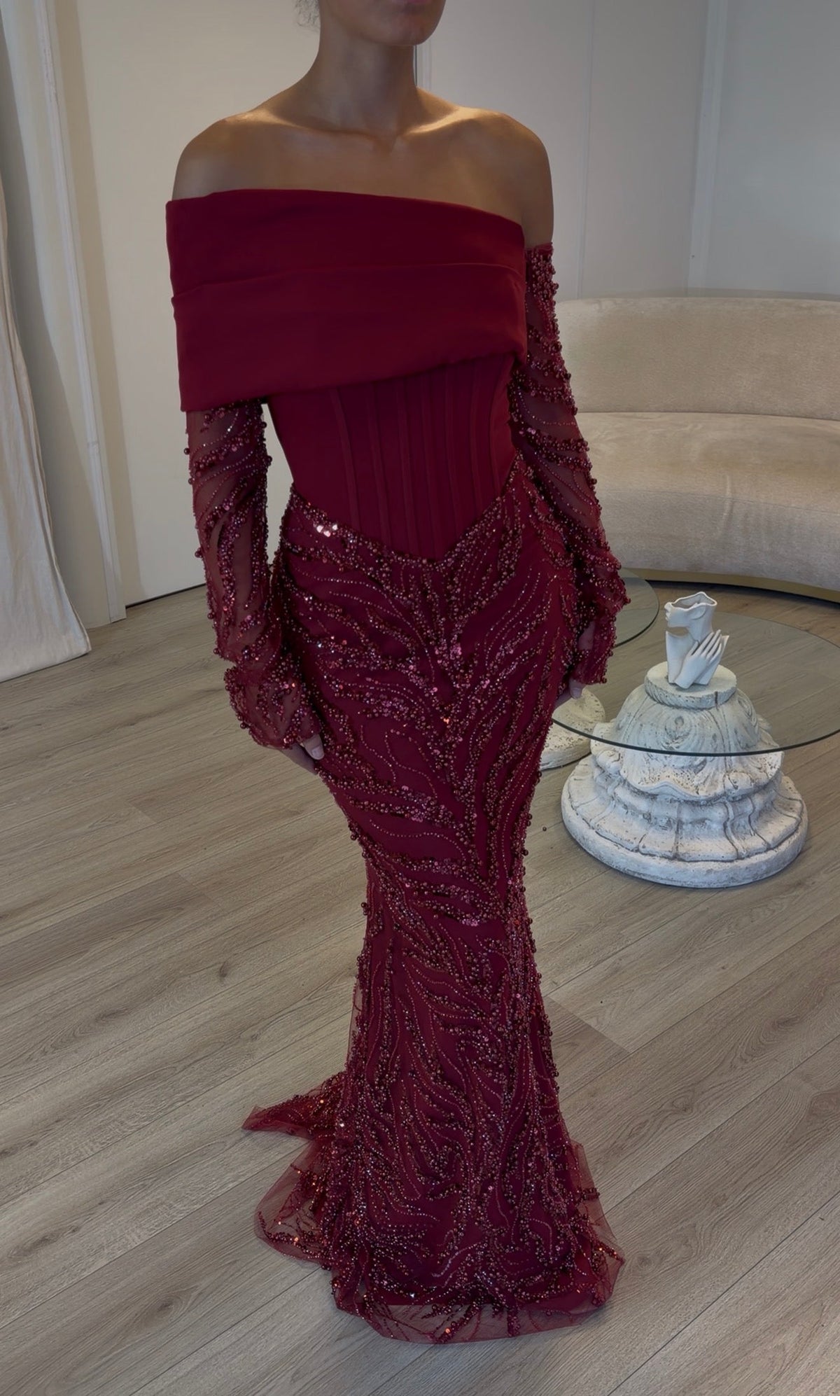 Off-Shoulder Corset Mermaid Gown with Beading