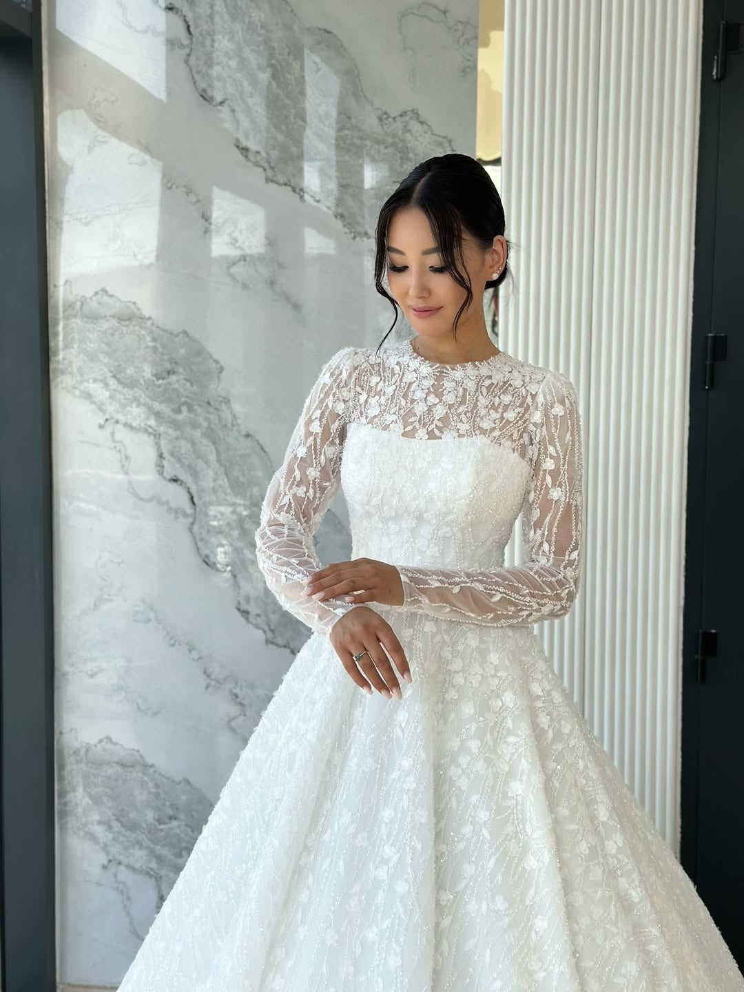 Illusion Long Sleeve Ball Gown Wedding Dress