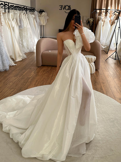 Pleated One-Shoulder Ball Gown Wedding Dress