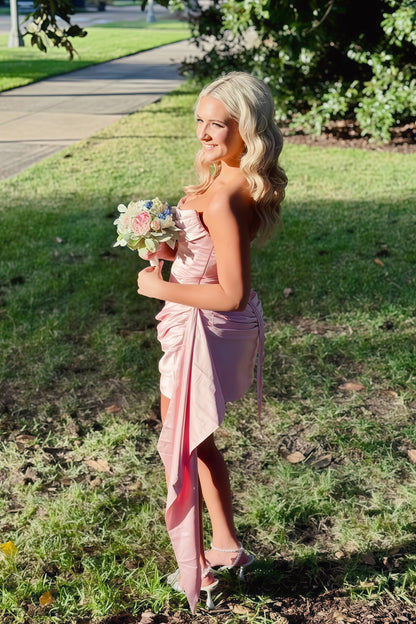 Strapless Cowl Neck Satin Corset Mini Dress