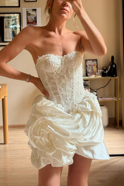 Strapless Lace Corset Mini Dress with Bubble Skirt