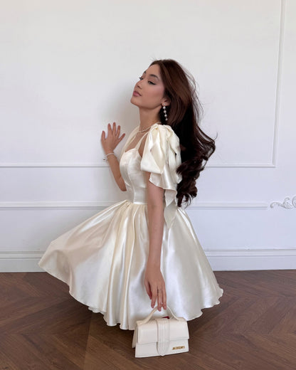 Satin Corset Mini Dress with Shoulder Bows