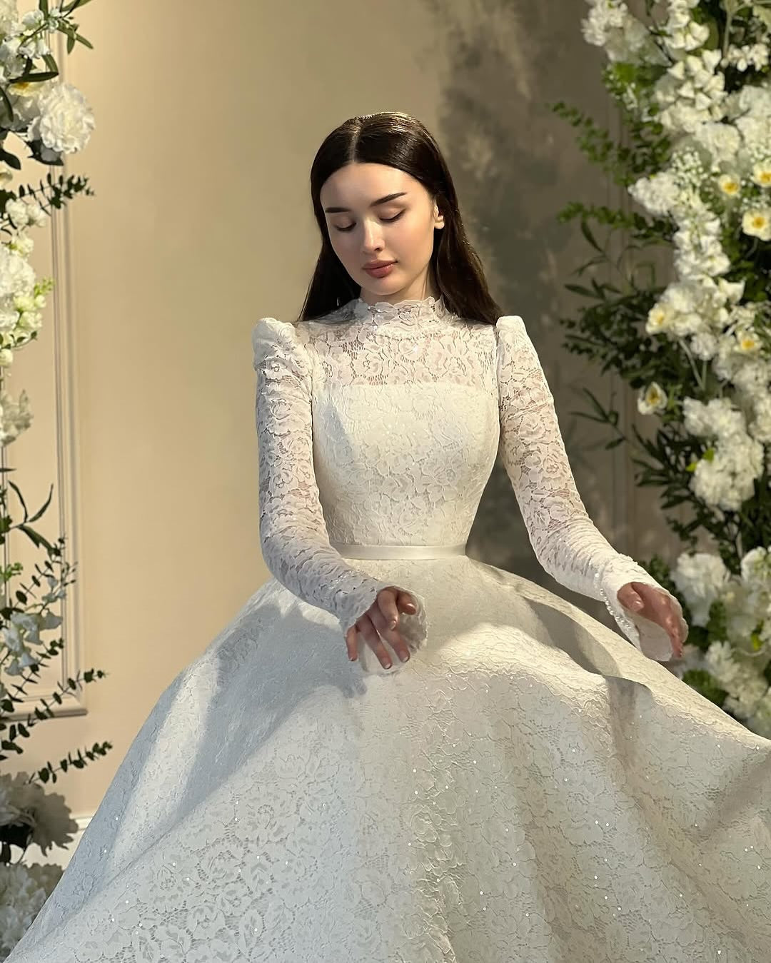 Long Sleeve Lace Ball Gown Wedding Dress