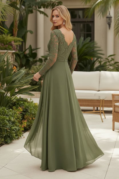 Long Sleeve Illusion Lace Sheath Evening Gown