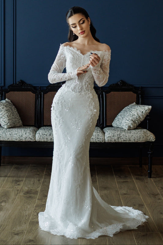 Off-the-Shoulder Lace Mermaid Wedding Dress