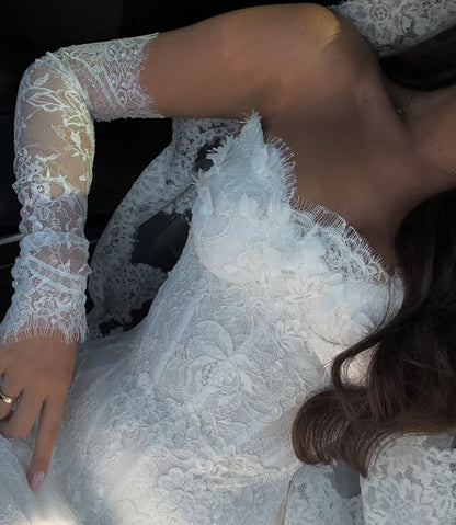 Strapless Lace Corset Wedding Dress with Gloves