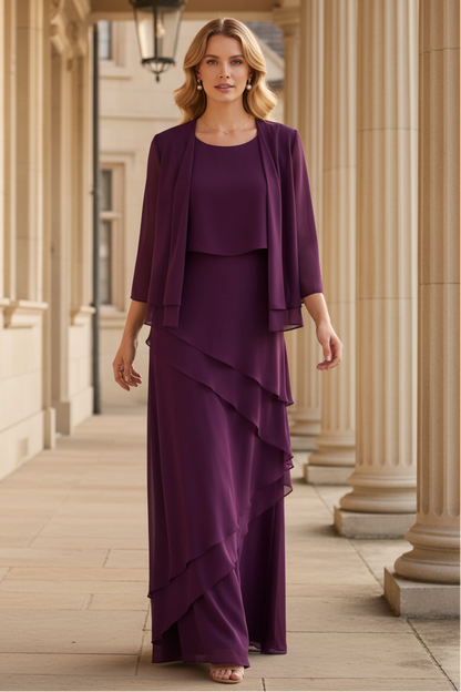 Elegant Tiered Chiffon Gown with Jacket