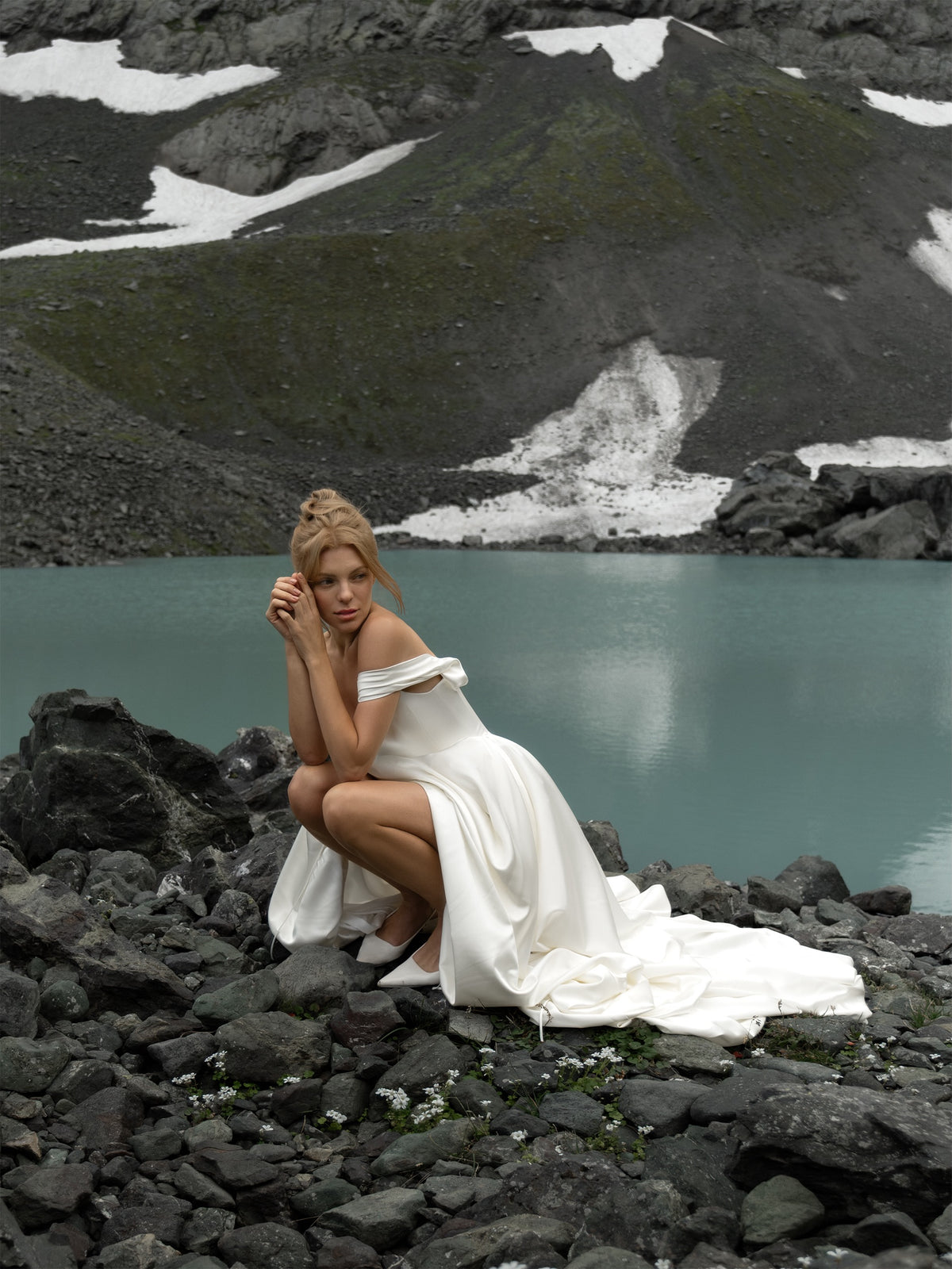 Strapless High-Low Satin Wedding Dress with Train