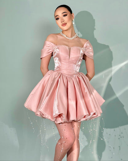 Off-the-Shoulder Corset Bubble Skirt Mini Dress