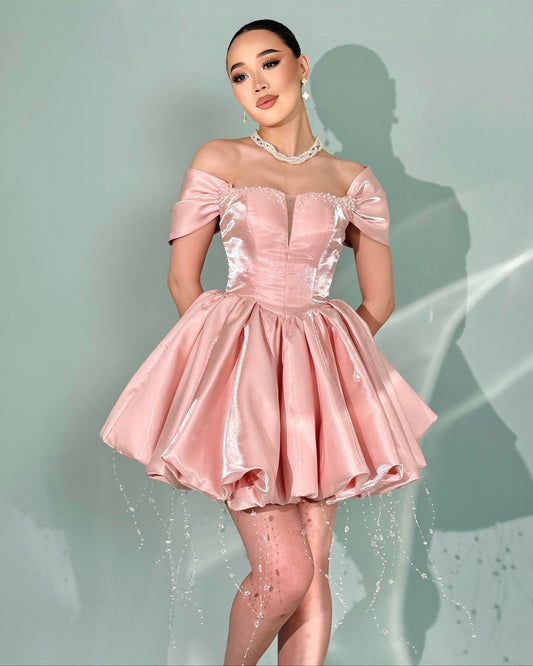 Off-the-Shoulder Corset Bubble Skirt Mini Dress