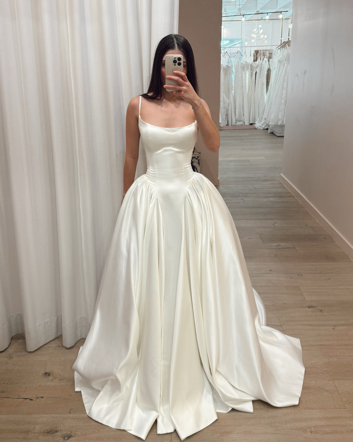 Satin Ball Gown Wedding Dress with Spaghetti Straps