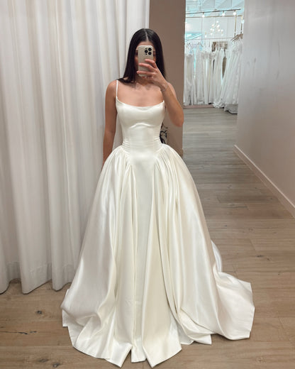 Satin Ball Gown Wedding Dress with Spaghetti Straps