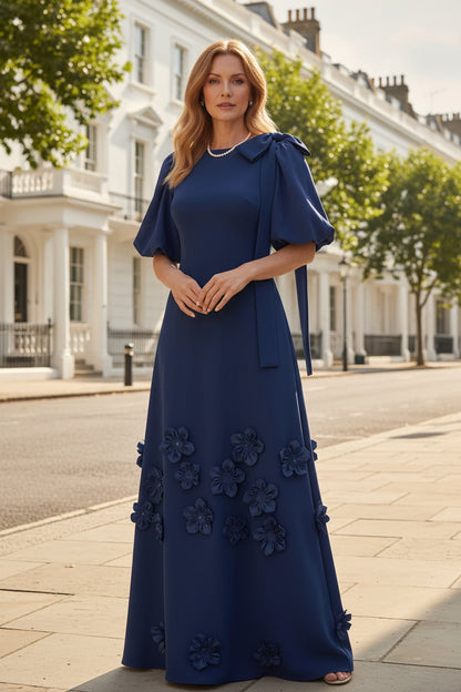 A-Line Floor-Length Dress with 3D Flower Appliqués